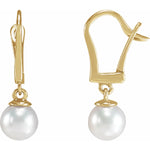 Load image into Gallery viewer, Luminous 14k Yellow Gold Pearl Dangle Earrings