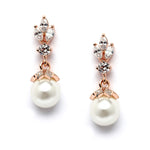 Load image into Gallery viewer, Rose Gold CZ Marquis Trio Earrings with Pearl Drop