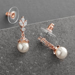 Load image into Gallery viewer, Rose Gold CZ Marquis Trio Earrings with Pearl Drop