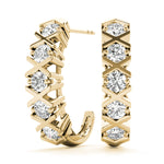 Load image into Gallery viewer, J Hoop Round Diamond Earrings