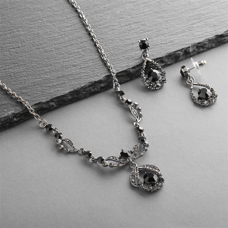 Black Crystal Necklace And Earring Set For Weddings