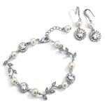 Load image into Gallery viewer, Pearl And Cubic Zirconia Bracelet and Earrings Set