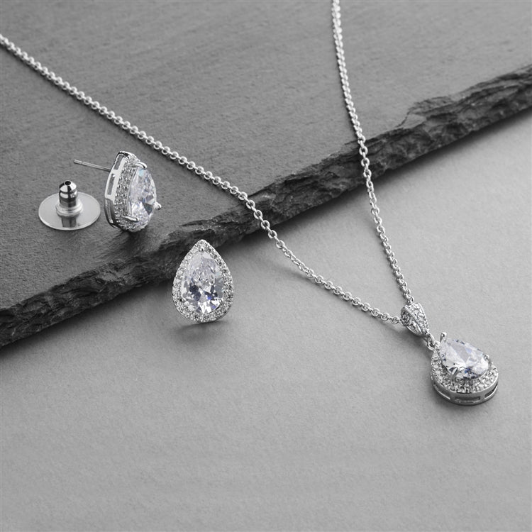 Platinum Pear-Shaped CZ Jewelry Set