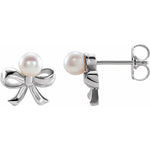 Load image into Gallery viewer, Sterling Silver Cultured Pearl Bow Earrings