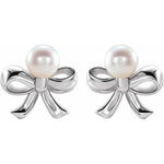 Load image into Gallery viewer, Sterling Silver Cultured Pearl Bow Earrings
