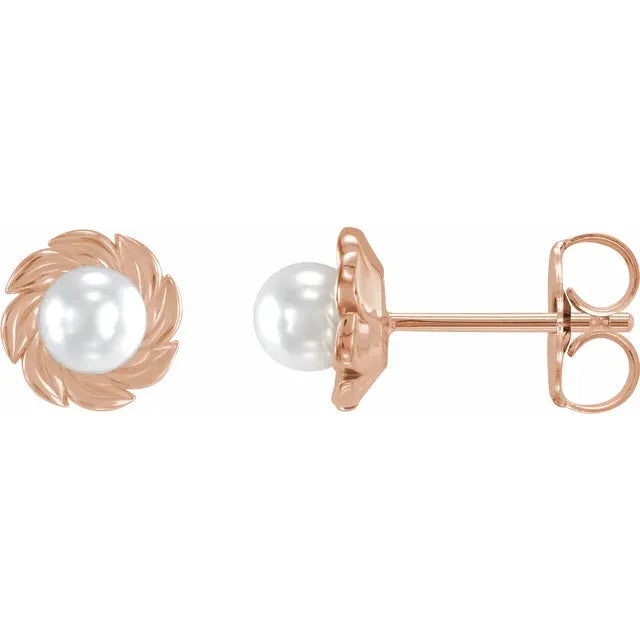 Nature-Inspired Pearl Leaf Earrings