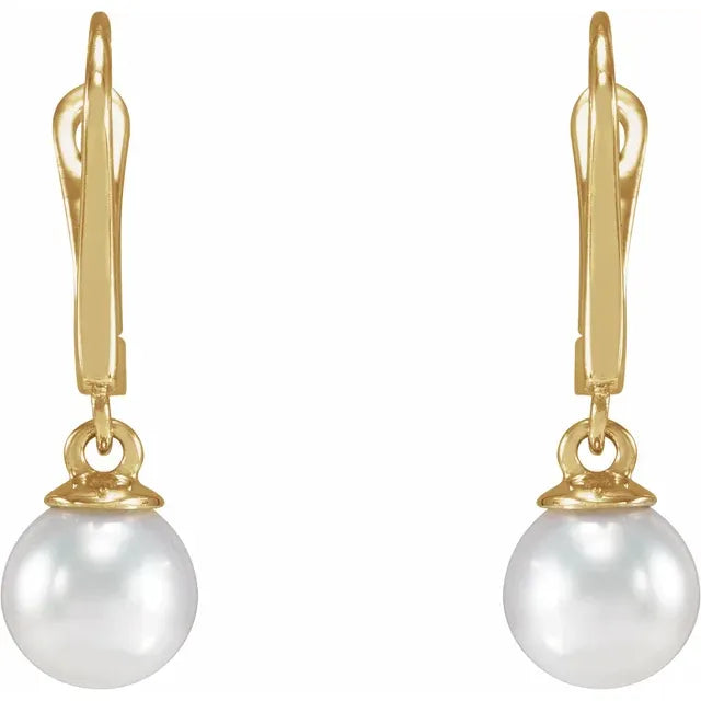Luminous 14k Yellow Gold Pearl Dangle Earrings