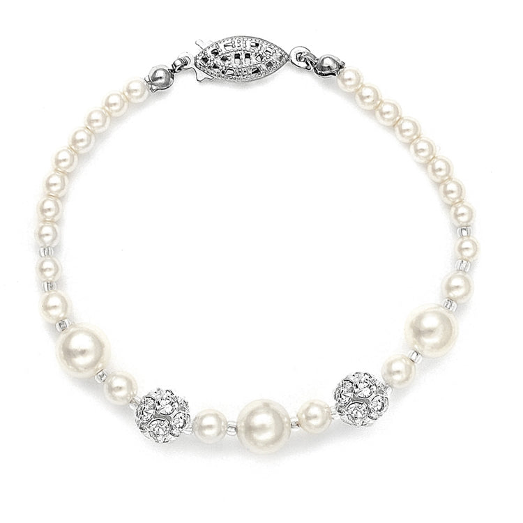 Dainty Pearl And Rhinestone Bridal Bracelet