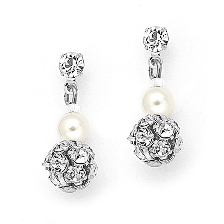 Dainty Pearl And Rhinestone Wedding Earrings