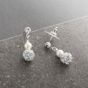 Dainty Pearl And Rhinestone Wedding Earrings