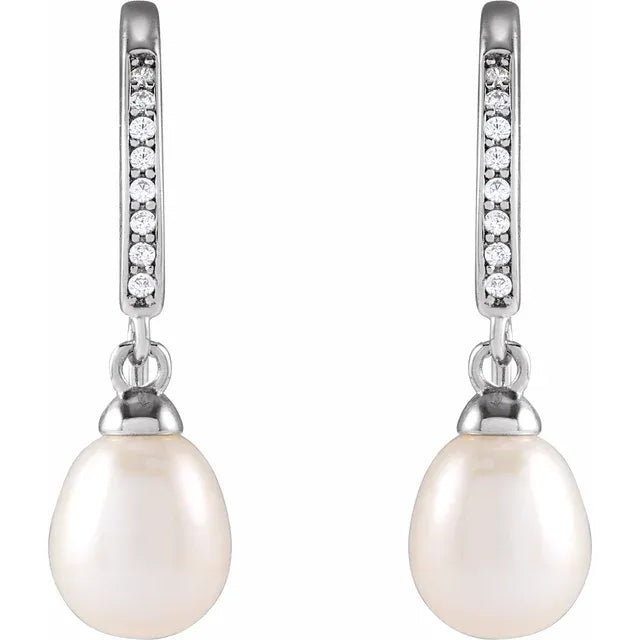 Pearl and Cz Dangle Earrings