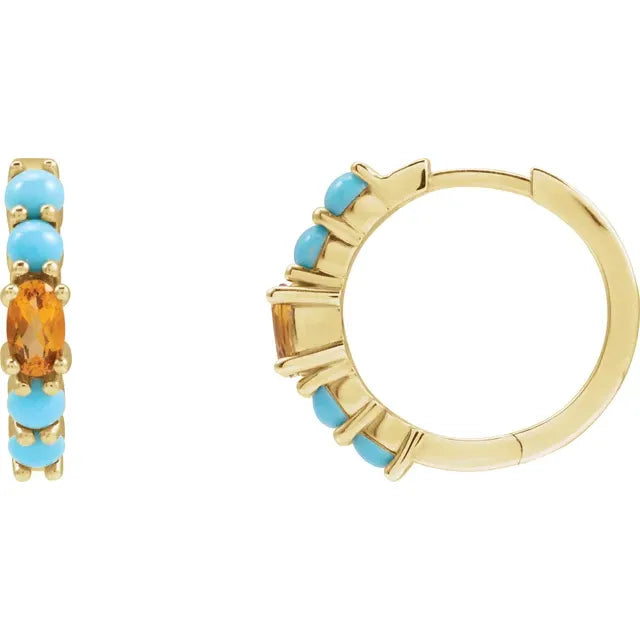 Turquoise Huggie Hoop Earrings in Sterling Silver