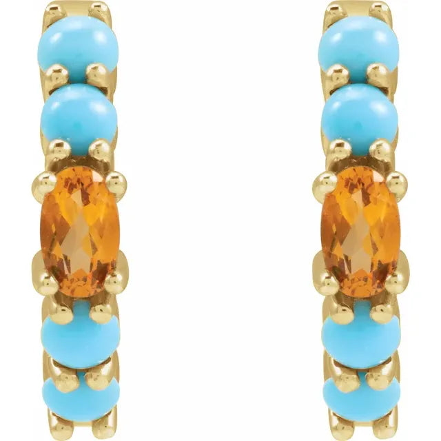 Turquoise Huggie Hoop Earrings in Sterling Silver