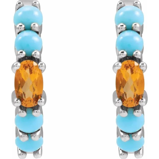 Turquoise Huggie Hoop Earrings in Sterling Silver