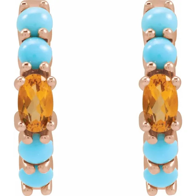 Turquoise Huggie Hoop Earrings in Sterling Silver