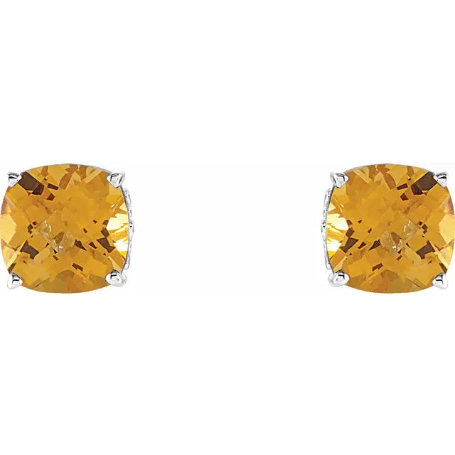 Cushion Cut Citrine Stud Earrings