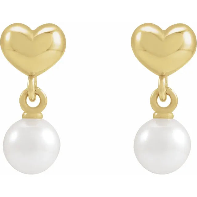 Pearl Heart Dangle Earrings For Women