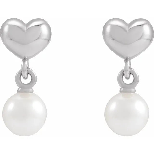 Pearl Heart Dangle Earrings For Women