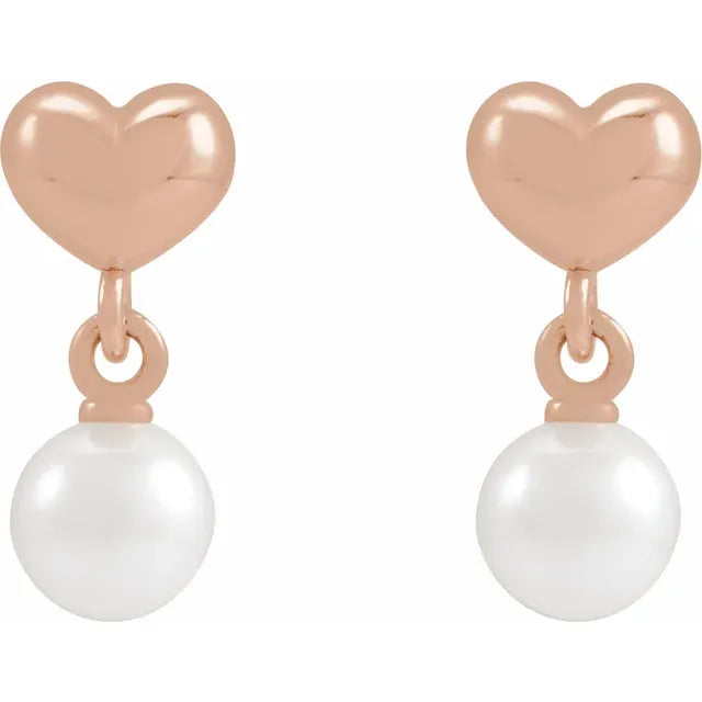 Pearl Heart Dangle Earrings For Women