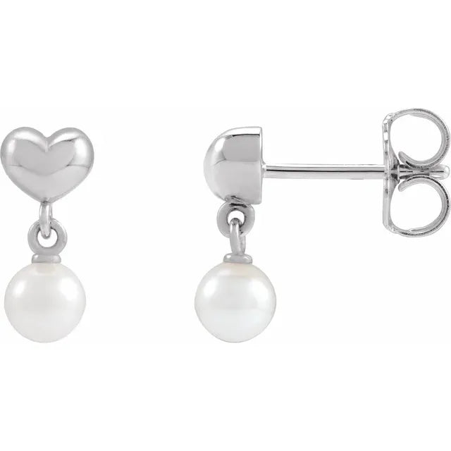 Pearl Heart Dangle Earrings For Women