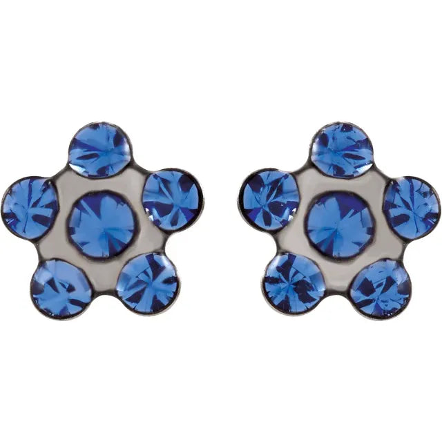 Blue Crystal Pierced Earrings for Youth