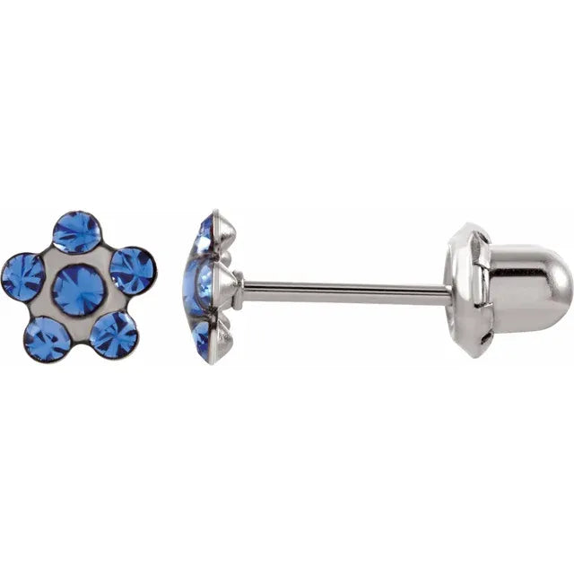 Blue Crystal Pierced Earrings for Youth