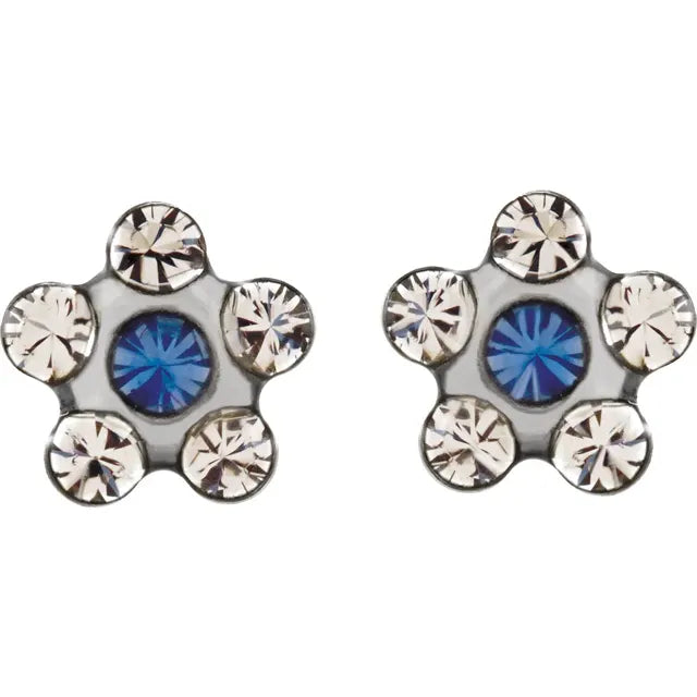 Blue Crystal Flower Earrings