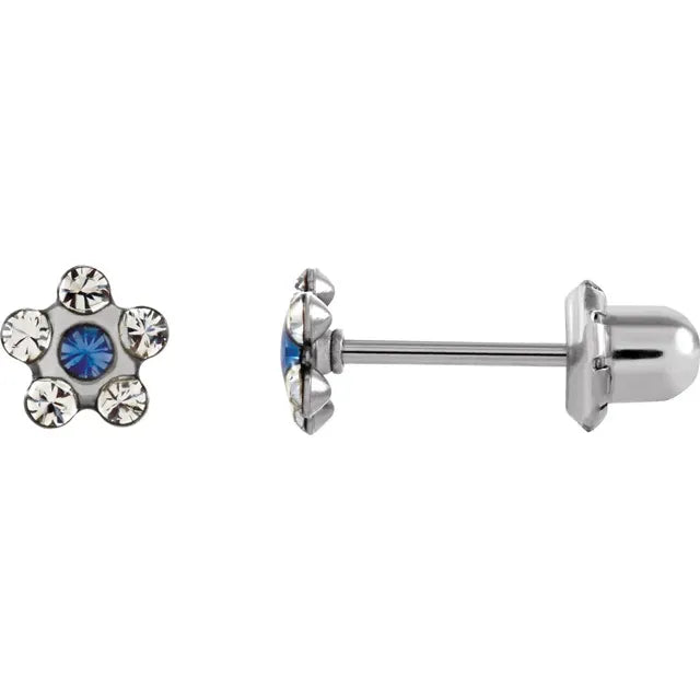 Blue Crystal Flower Earrings