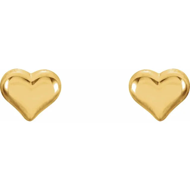 14k Yellow Gold Puffed Heart Earrings