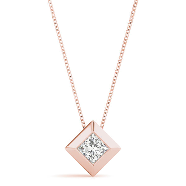 Solitaire Princess Cut Diamond Gold Pendant - Glamorous Diamond Gifts for Her