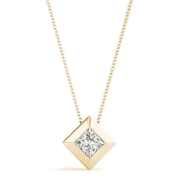 Solitaire Princess Cut Diamond Gold Pendant - Glamorous Diamond Gifts for Her