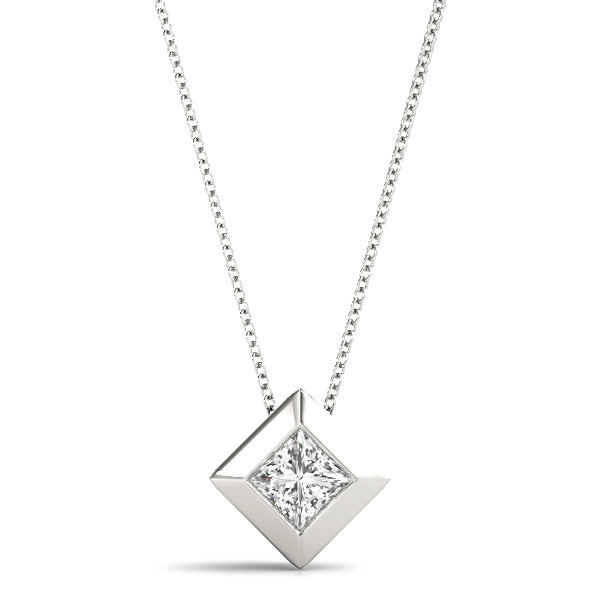 Solitaire Princess Cut Diamond Gold Pendant - Glamorous Diamond Gifts for Her