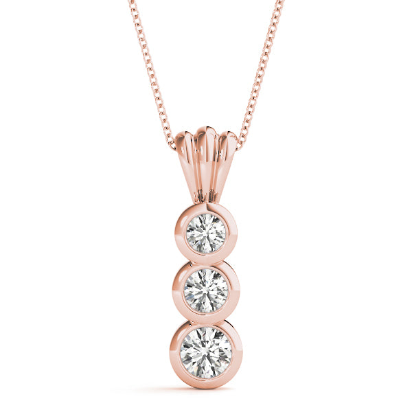 Three Stone Round Diamond Pendant For Women