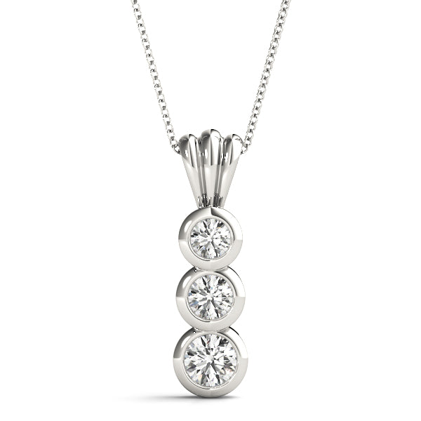 Three Stone Round Diamond Pendant For Women
