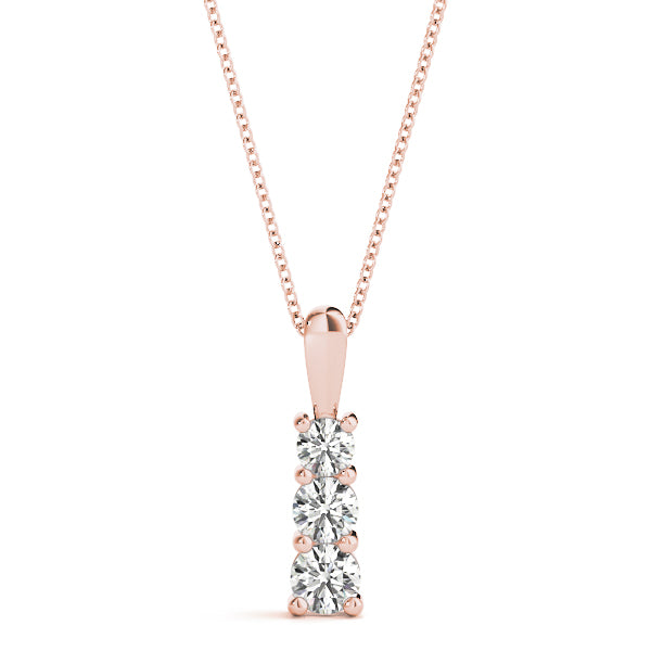 3 Stone Round Diamond Pendant For Women