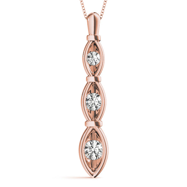 Three Stone Round Diamond Gold Pendant For Women