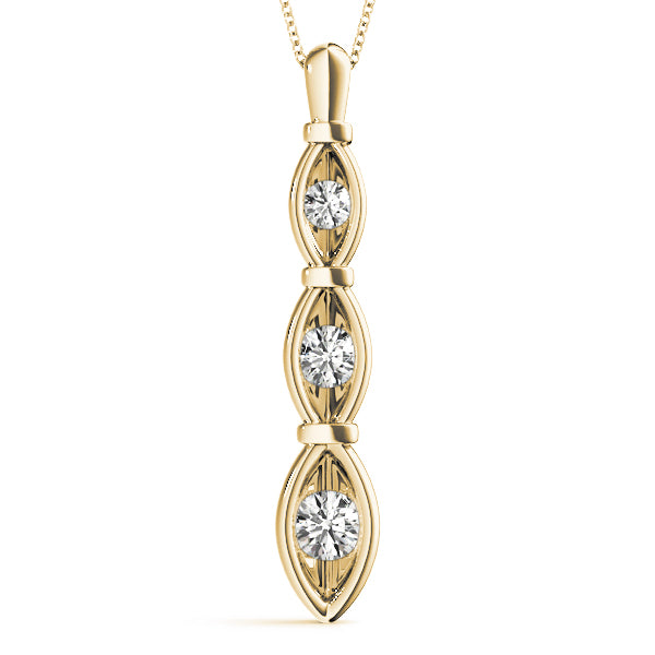Three Stone Round Diamond Gold Pendant For Women