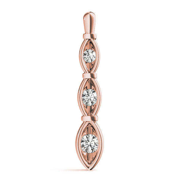 Three Stone Round Diamond Gold Pendant For Women