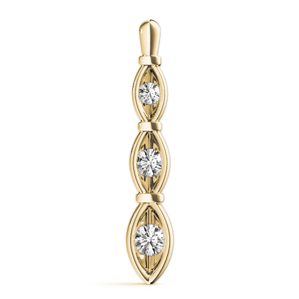 Three Stone Round Diamond Gold Pendant For Women