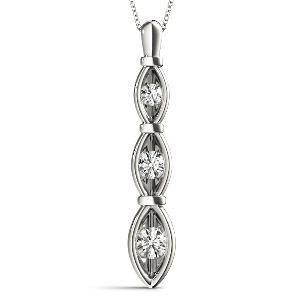 Three Stone Round Diamond Gold Pendant For Women