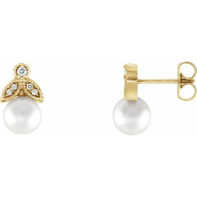 Freshwater White Pearl Leaf Earrings