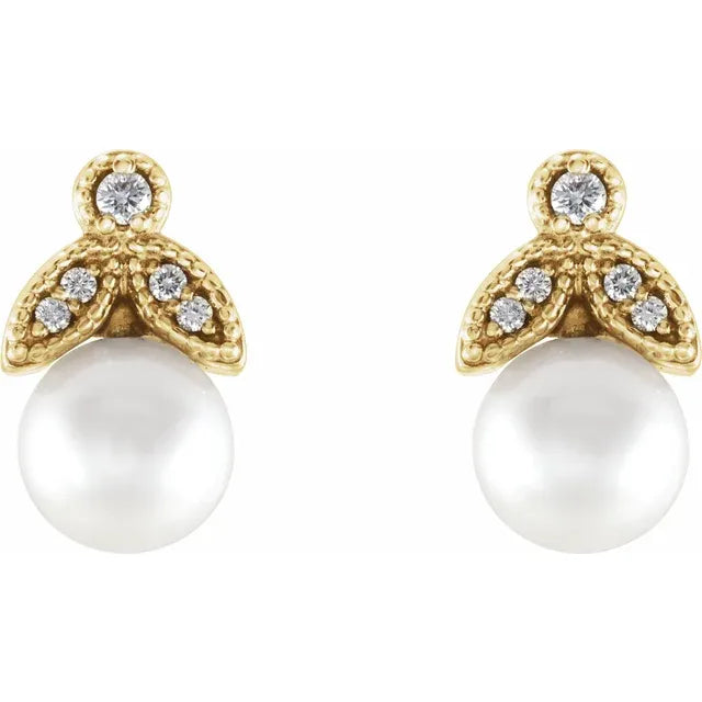 Freshwater White Pearl Leaf Earrings