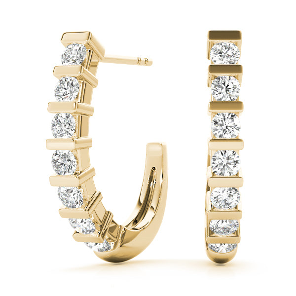Round Diamond J Hoop Earrings