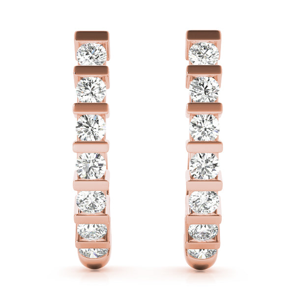 Round Diamond J Hoop Earrings