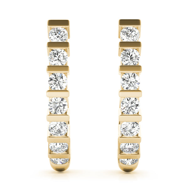 Round Diamond J Hoop Earrings