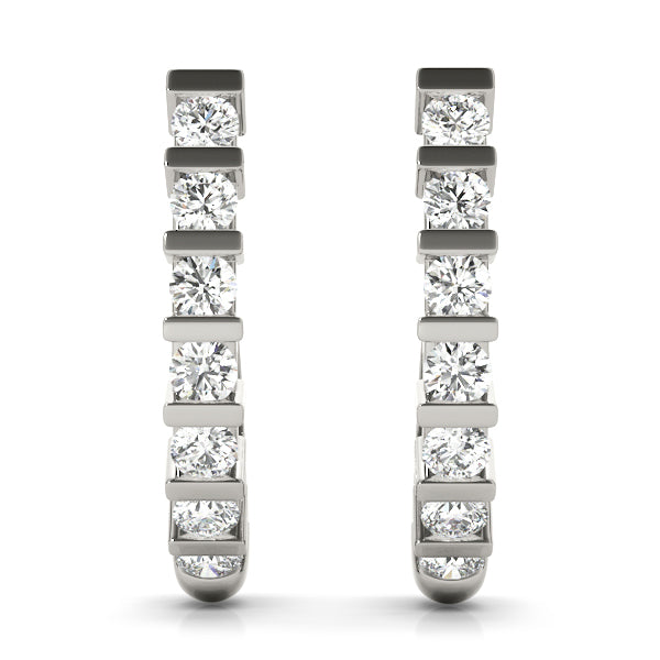 Round Diamond J Hoop Earrings