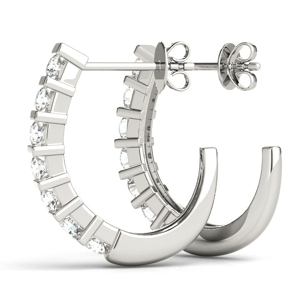 Round Diamond J Hoop Earrings