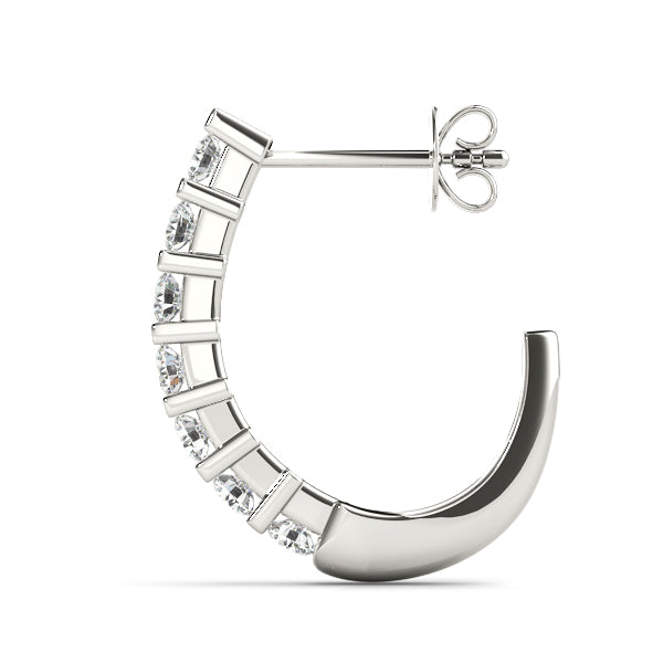 Round Diamond J Hoop Earrings