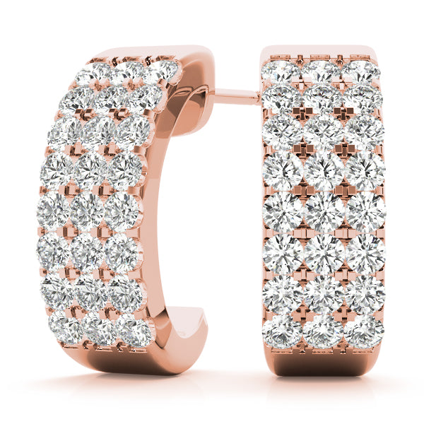 Three Row Diamond Hoop Earrings