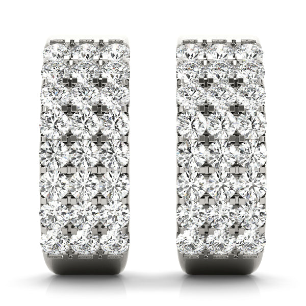 Three Row Diamond Hoop Earrings